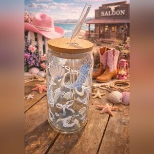 Glass Mason Jar with Bamboo Lid and Straw